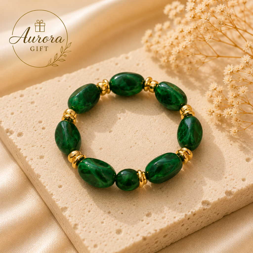 Women’s Beaded Stretch Bracelet Set of 3 – Blue, Green & Gold